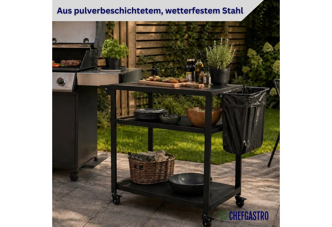 PROREGAL VULCAN Servierwagen 3 Ablagen Metall Outdoor Grillwagen