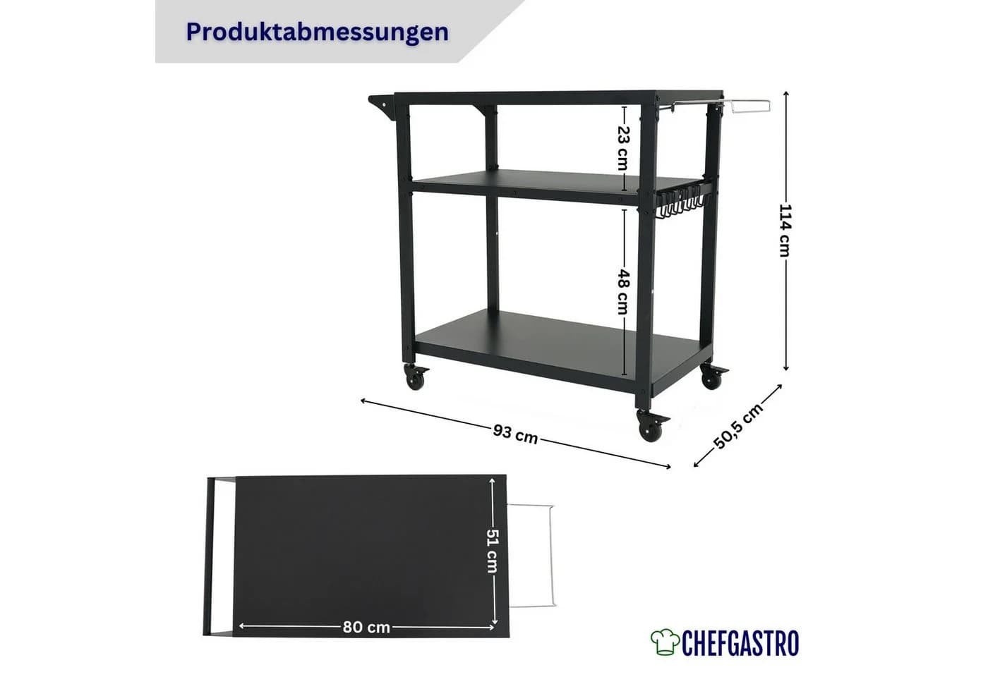 PROREGAL VULCAN Servierwagen 3 Ablagen Metall Outdoor Grillwagen - Bild 3