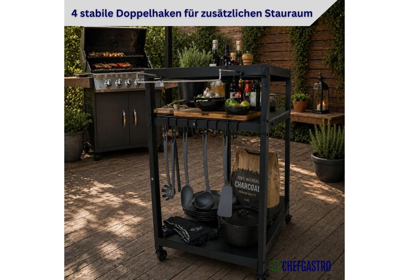 PROREGAL VULCAN Servierwagen 3 Ablagen Metall Outdoor Grillwagen - Bild 5