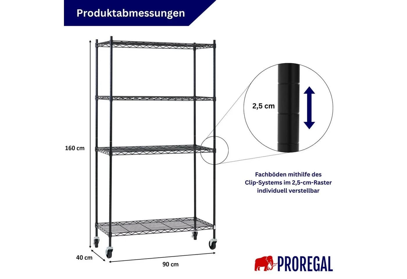 PROREGAL® Standregal HADES Gitterregal mit Rollen Schwarz/Silber