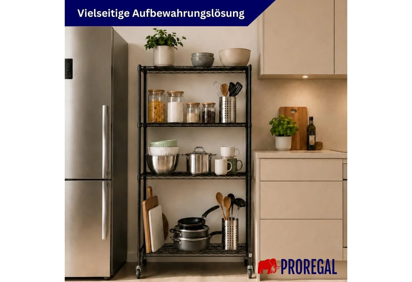 PROREGAL® Standregal HADES Gitterregal mit Rollen Schwarz/Silber - Bild 3