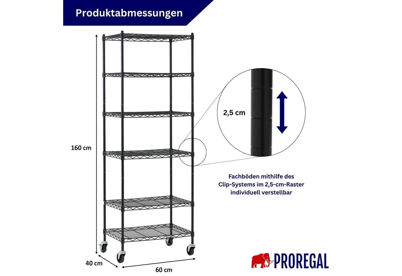 PROREGAL® Standregal HADES Gitterregal mit Rollen Schwarz/Silber