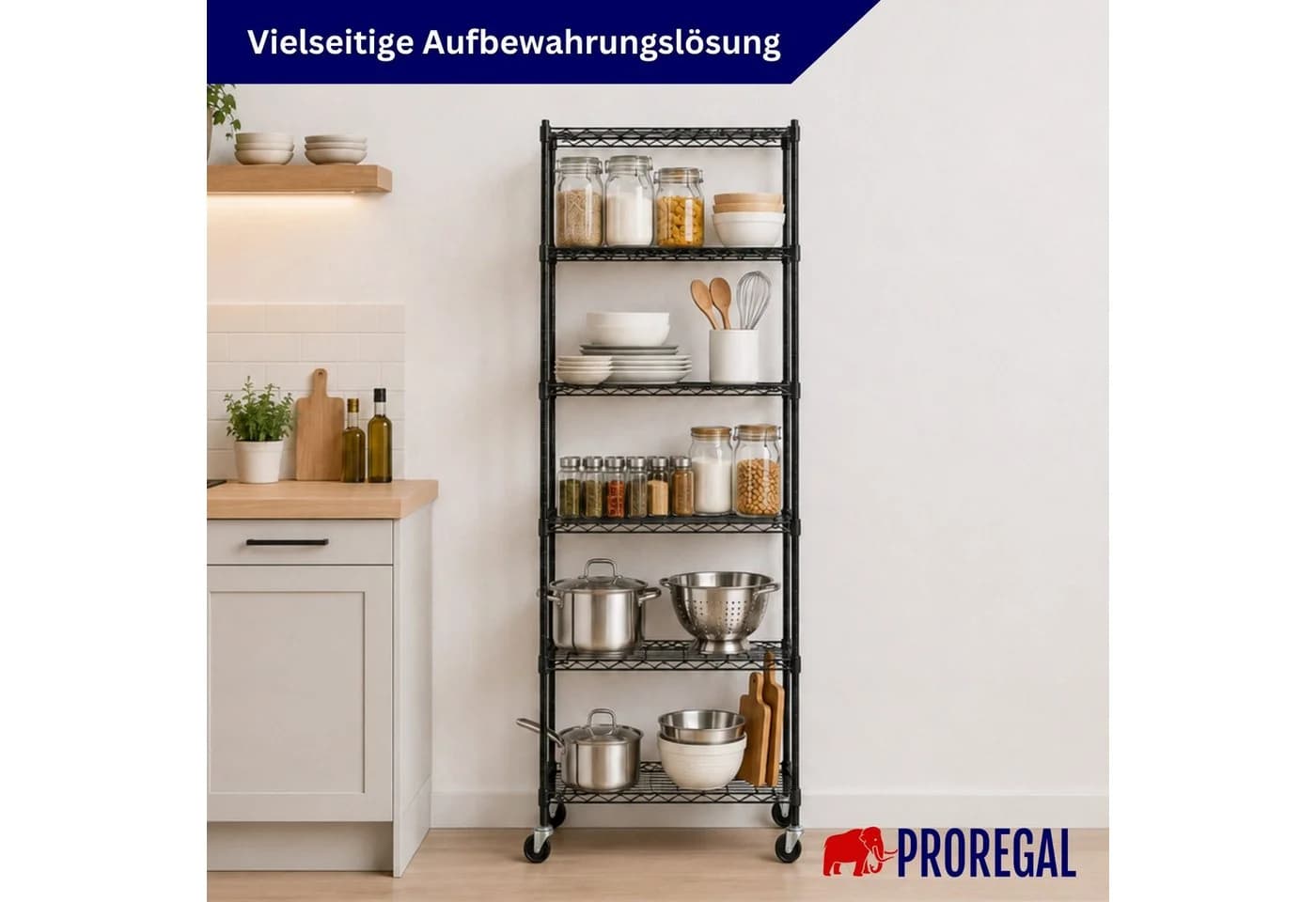 PROREGAL® Standregal HADES Gitterregal mit Rollen Schwarz/Silber - Bild 3