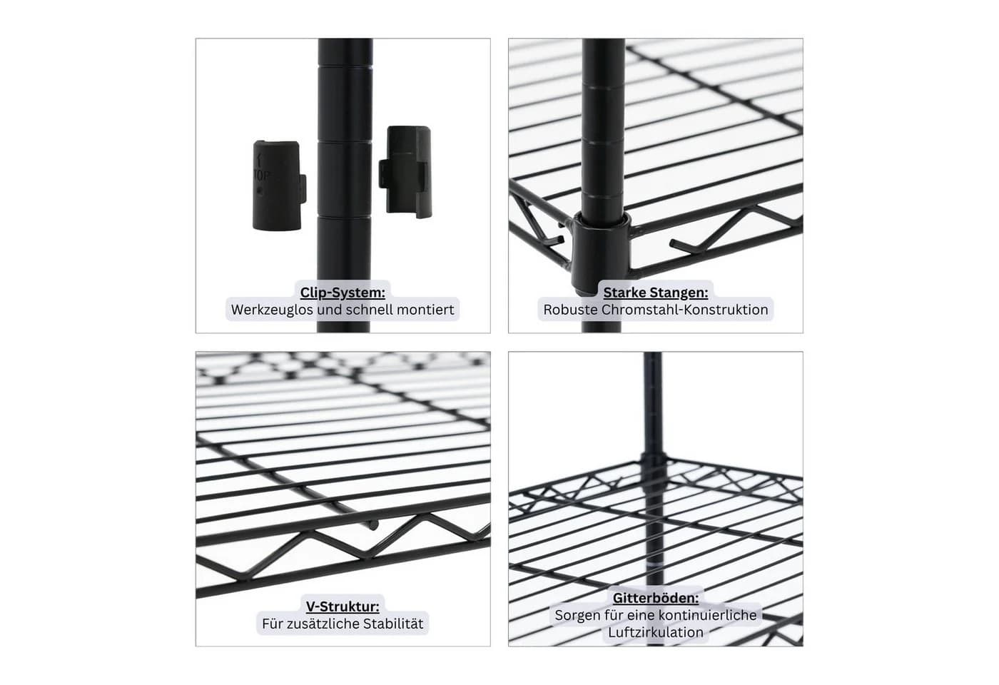 PROREGAL® Standregal HADES Gitterregal mit Rollen Schwarz/Silber - Bild 5
