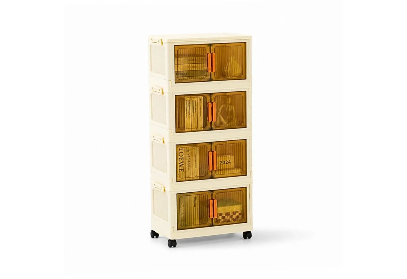 PROREGAL Aufbewahrungsbox EasyCube stapelbar 4 Ebenen weiß mit Rollen - Bild 2