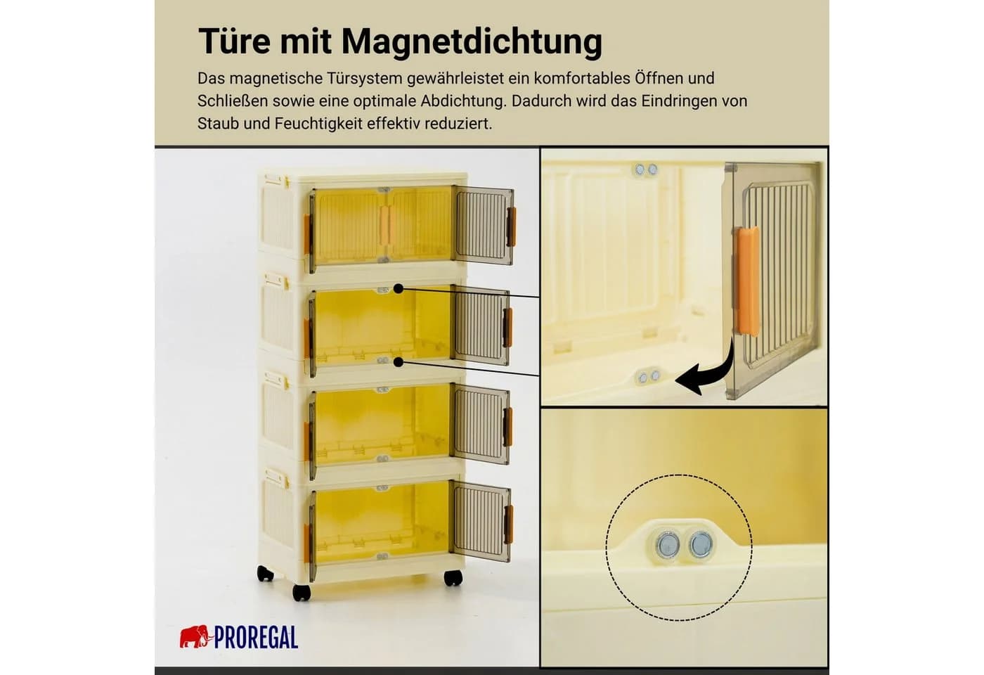 PROREGAL Aufbewahrungsbox EasyCube stapelbar 4 Ebenen weiß mit Rollen - Bild 3