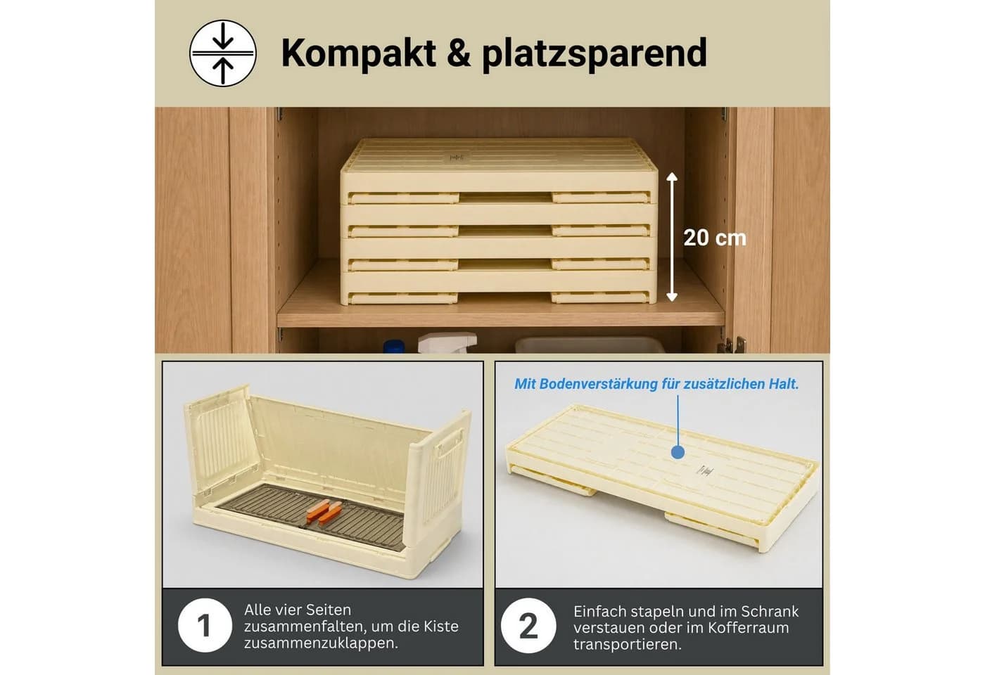 PROREGAL Aufbewahrungsbox EasyCube stapelbar 4 Ebenen weiß mit Rollen - Bild 5