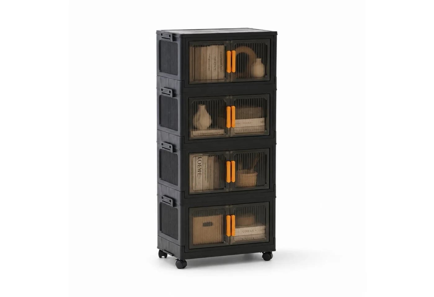 PROREGAL® Aufbewahrungsbox EasyCube stapelbar 4 Ebenen & Rollen Schwarz - Bild 2