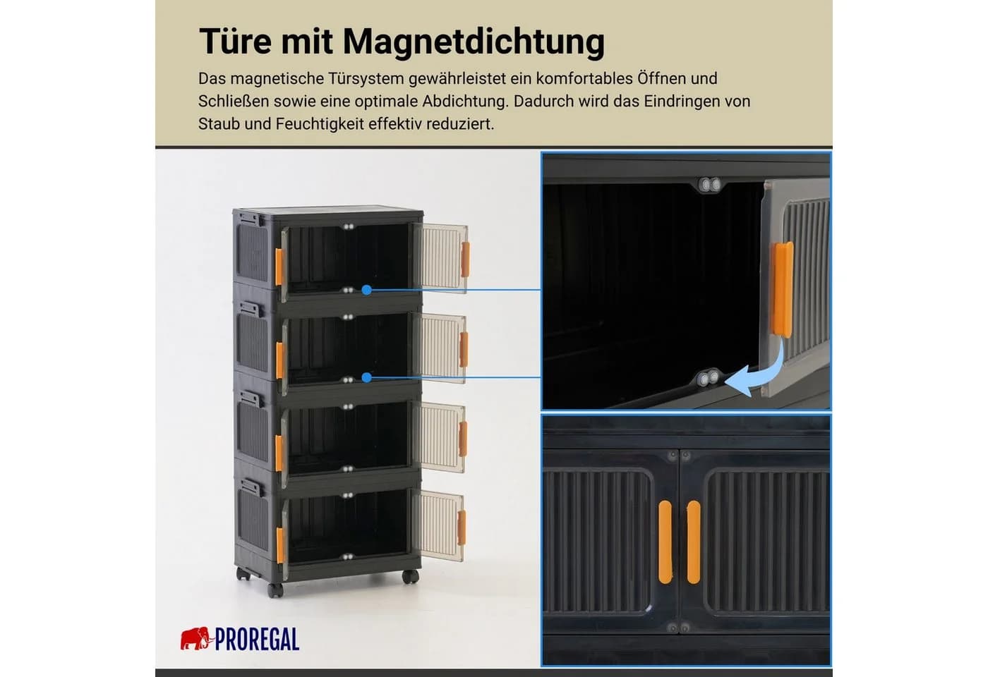 PROREGAL® Aufbewahrungsbox EasyCube stapelbar 4 Ebenen & Rollen Schwarz - Bild 3