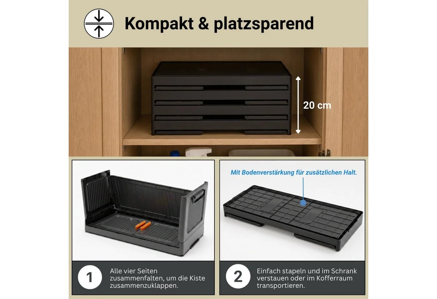 PROREGAL® Aufbewahrungsbox EasyCube stapelbar 4 Ebenen & Rollen Schwarz - Bild 5