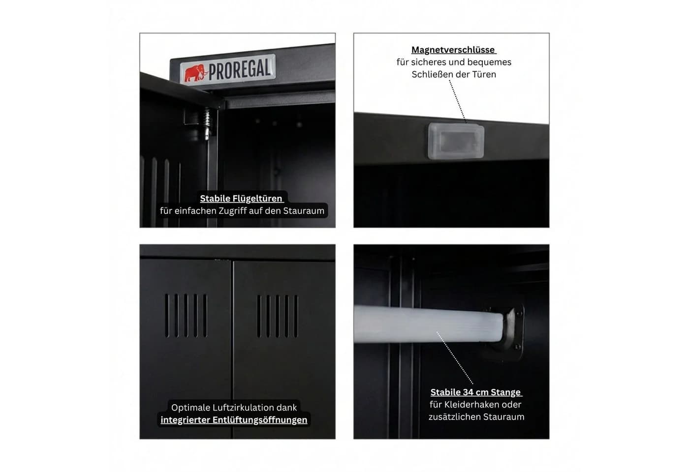 PROREGAL Mehrzweckschrank RHINO Abschließbar Schwarz Stahl - Bild 5