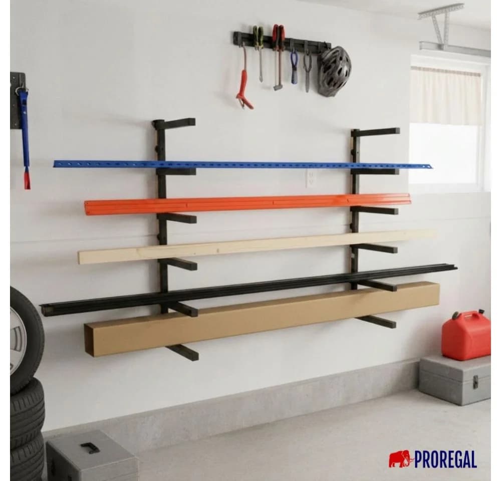 PROREGAL® Schwerlastregal Kragarmregal Wandmontage 6 Ebenen Schwarz
