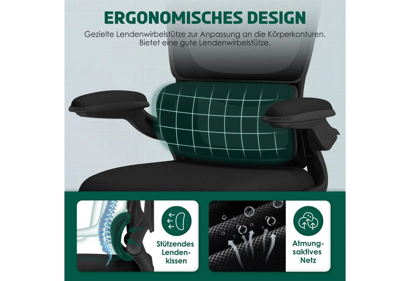 Fukstern Bürostuhl Ergonomischer Bürostuhl mit 90° klappbaren Armlehnen