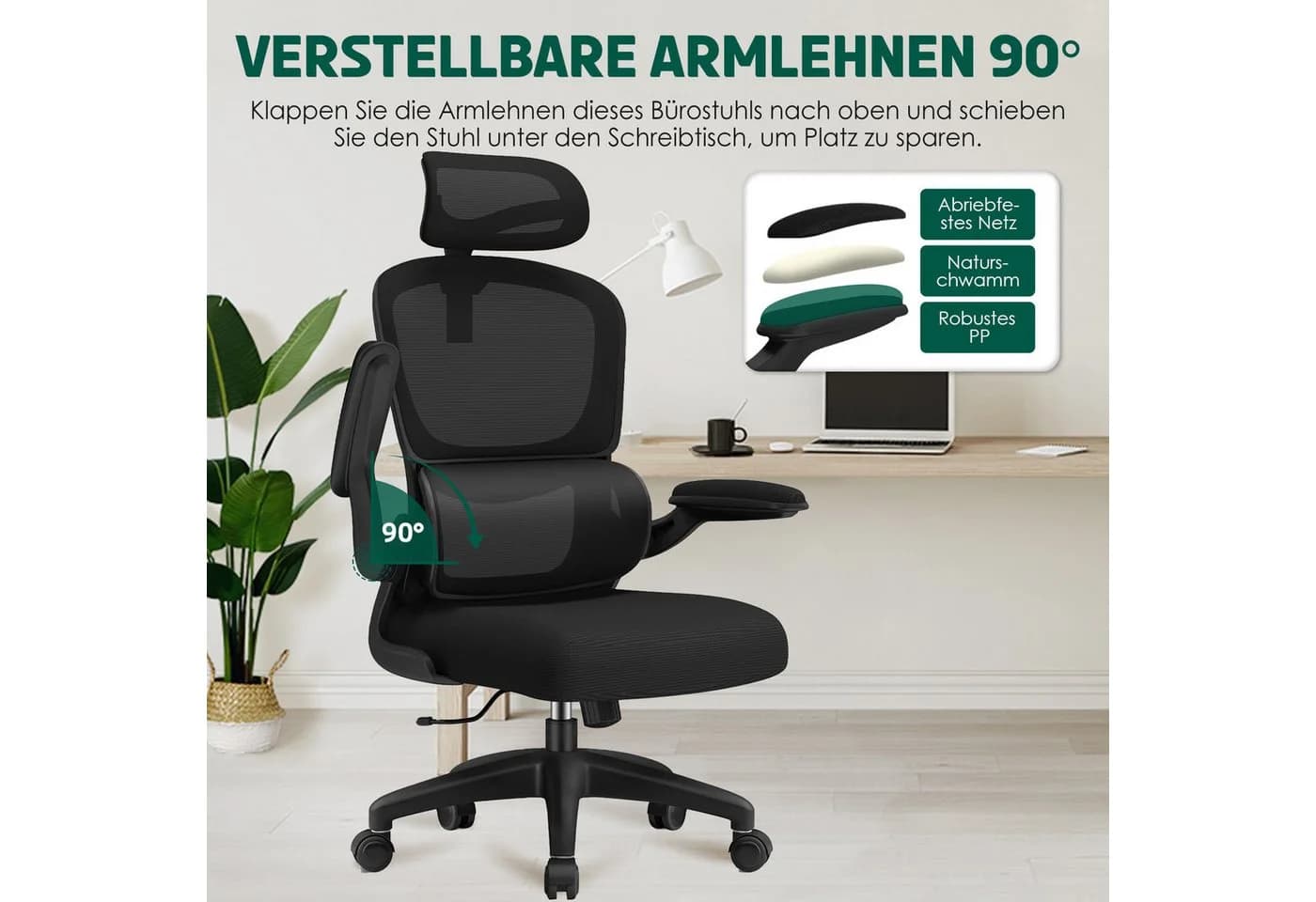 Fukstern Bürostuhl Ergonomischer Bürostuhl mit 90° klappbaren Armlehnen - Bild 5