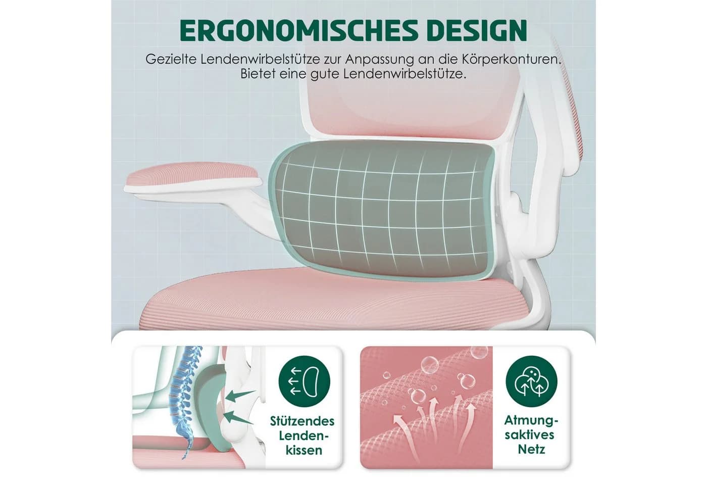 Fukstern Bürostuhl Ergonomischer Bürostuhl mit 90° klappbaren Armlehnen