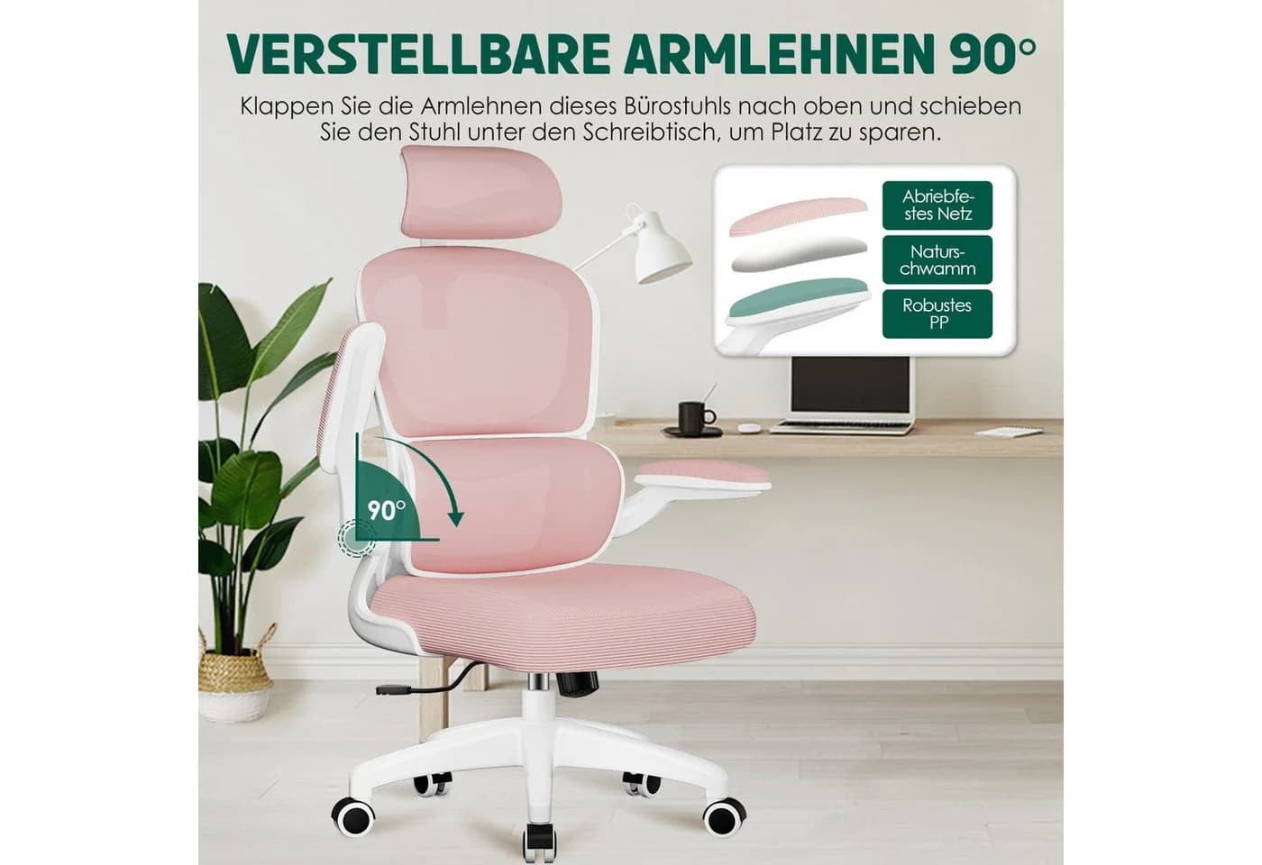 Fukstern Bürostuhl Ergonomischer Bürostuhl mit 90° klappbaren Armlehnen - Bild 5