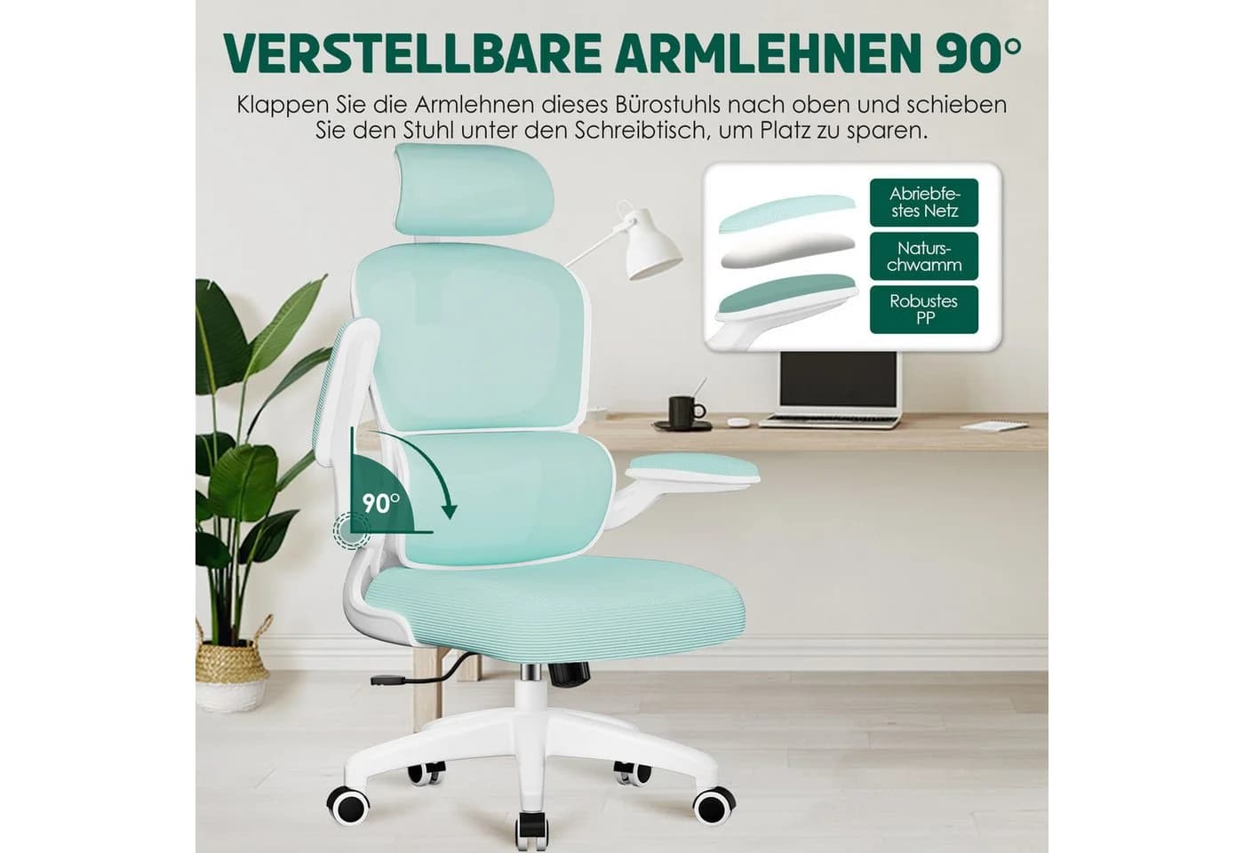 Fukstern Bürostuhl Ergonomisch mit klappbaren Armlehnen und Kopfstütze - Bild 5
