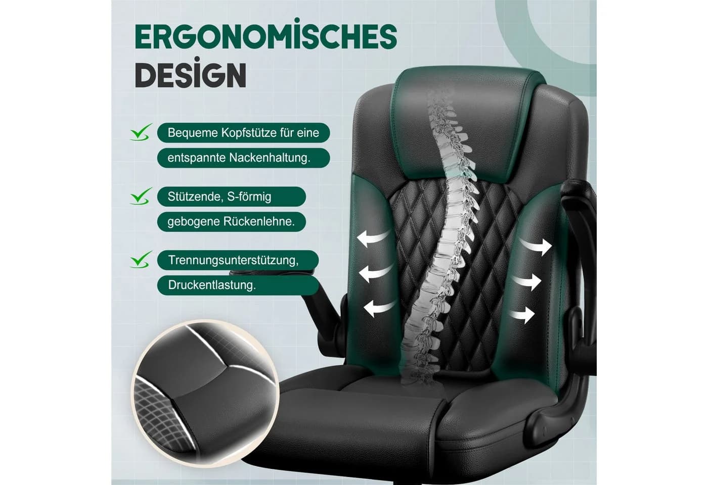 Fukstern Bürostuhl Ergonomischer Bürostuhl mit 90° klappbaren Armlehnen
