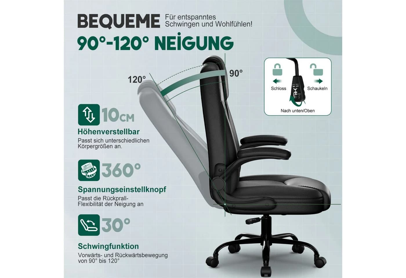 Fukstern Bürostuhl Ergonomischer Bürostuhl mit 90° klappbaren Armlehnen - Bild 4