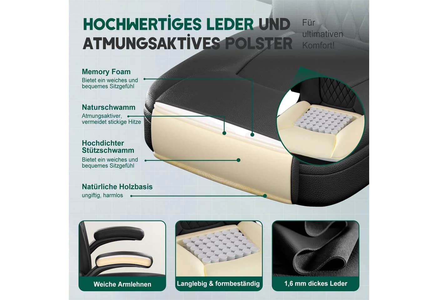 Fukstern Bürostuhl Ergonomischer Bürostuhl mit 90° klappbaren Armlehnen - Bild 5
