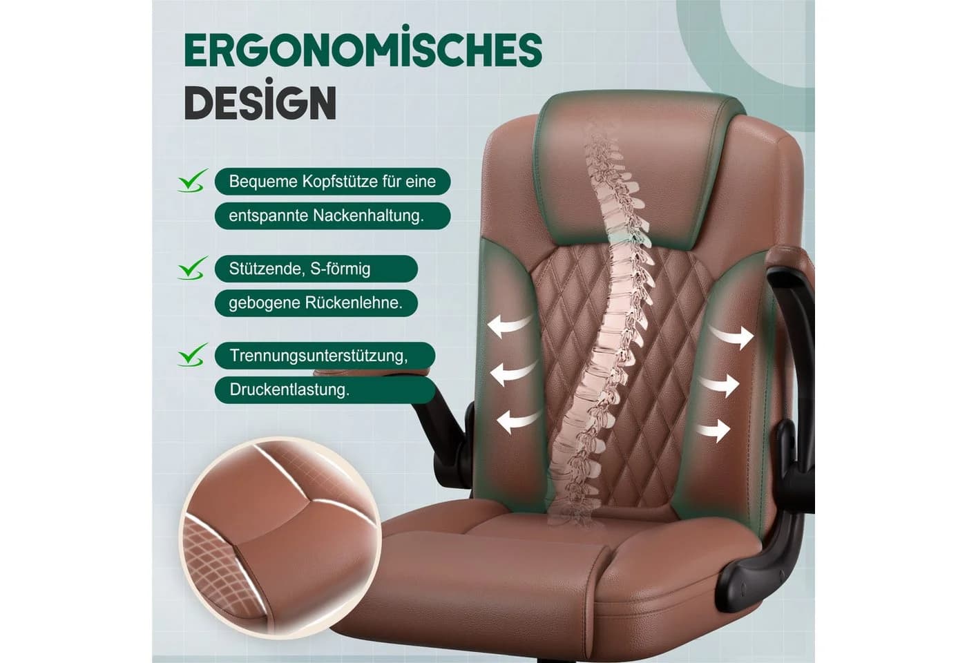 Fukstern Bürostuhl Ergonomischer Bürostuhl mit 90° klappbaren Armlehnen