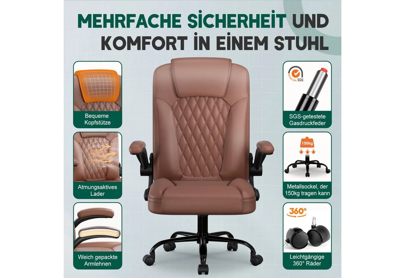 Fukstern Bürostuhl Ergonomischer Bürostuhl mit 90° klappbaren Armlehnen - Bild 3