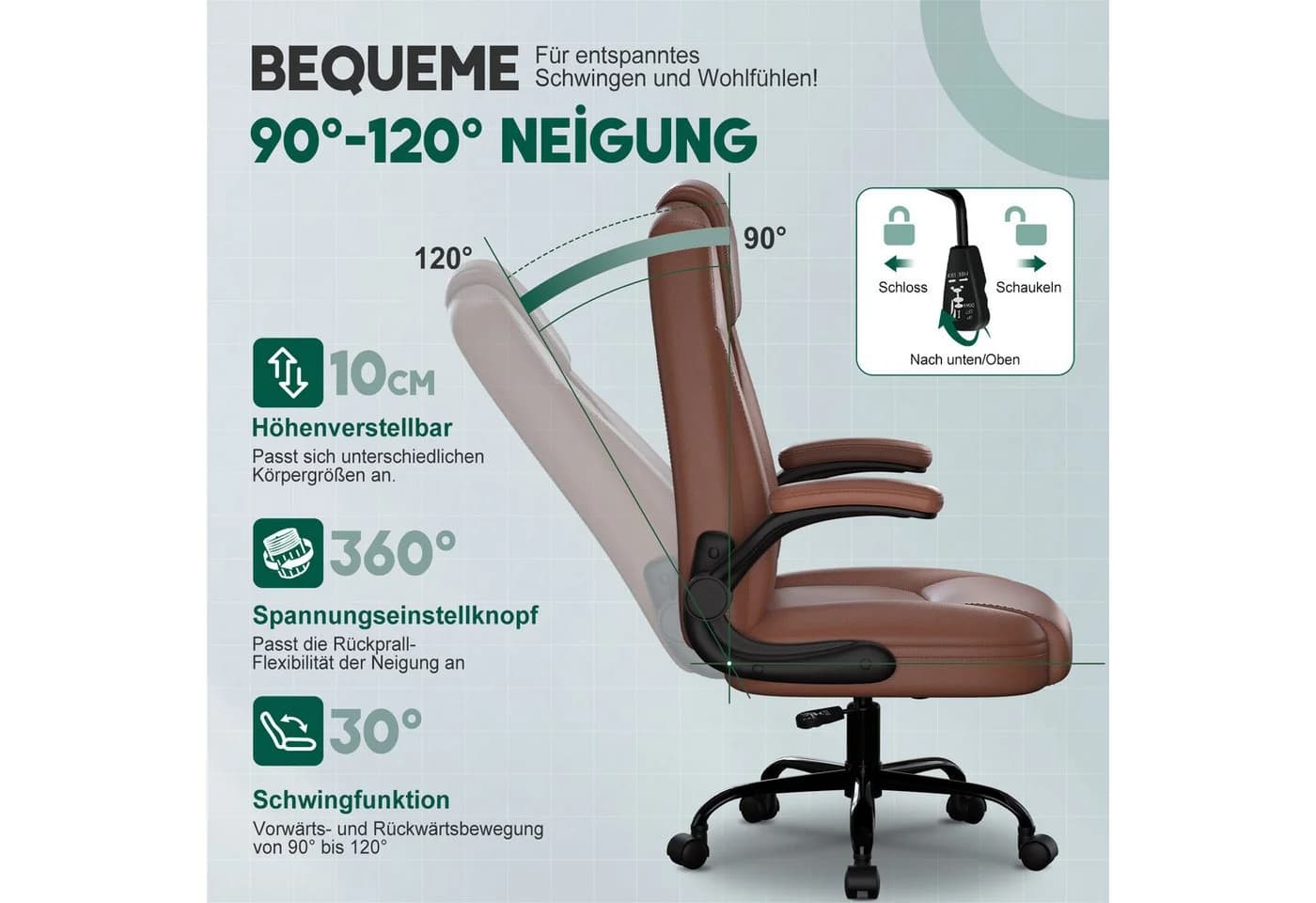 Fukstern Bürostuhl Ergonomischer Bürostuhl mit 90° klappbaren Armlehnen - Bild 4