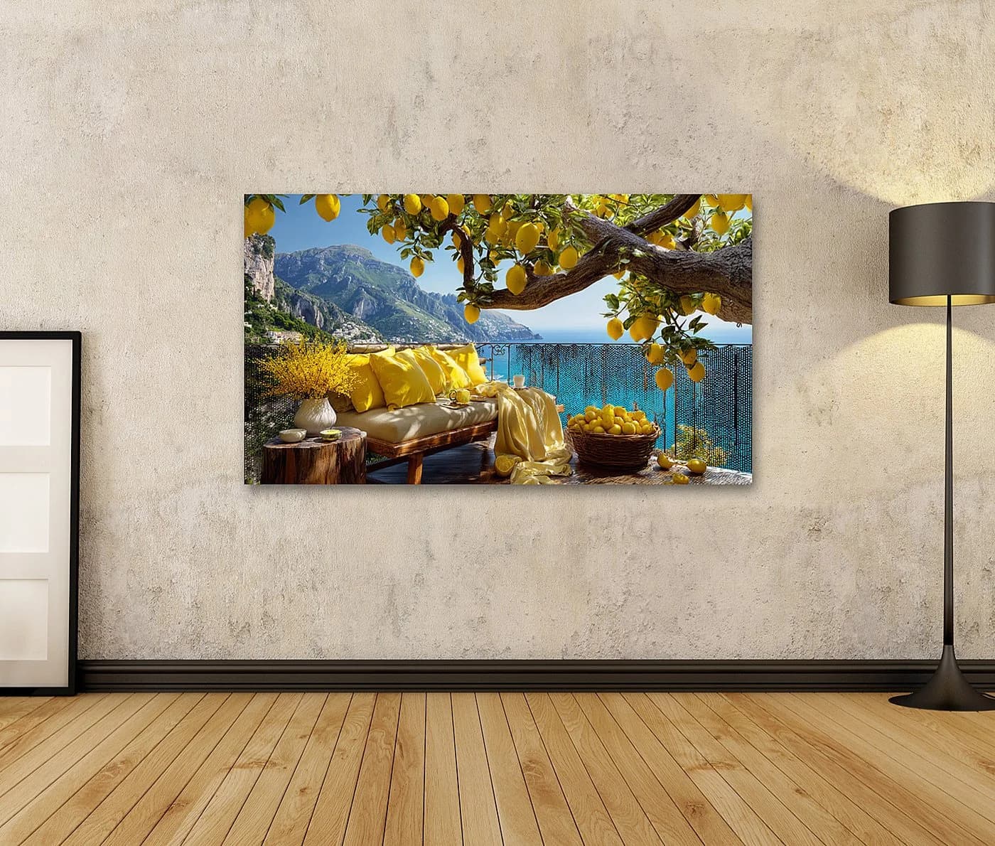islandburner Leinwandbild Balkon Zitronen Meerblick Sommer