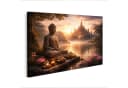 islandburner Leinwandbild Buddha Statue am See mit Lotusblumen und Tempel Bild 2