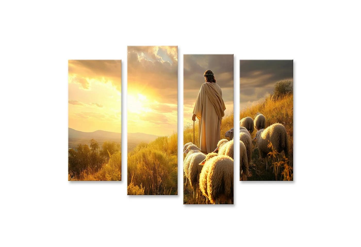 islandburner Leinwandbild Jesus inmitten von Schafen 4-teilig - Bild 2