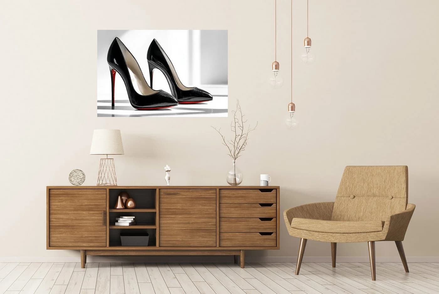 Poster Schwarze High Heels mit roter Sohle Wanddeko für Damen