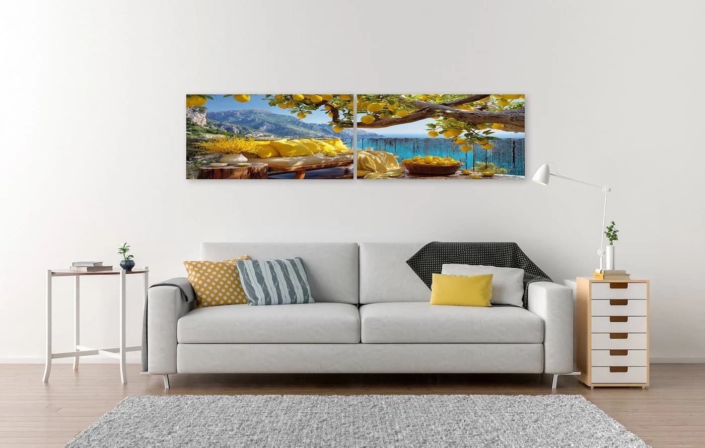 islandburner Leinwandbild Balkon Meerblick bunt 160x40cm
