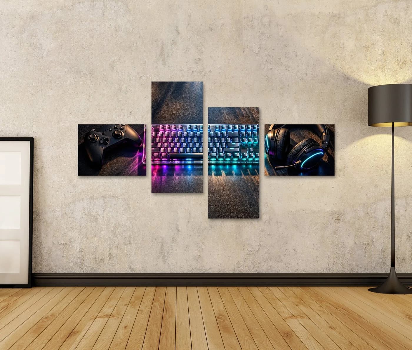 islandburner Leinwandbild Gaming Setup RGB 4-teilig bunt