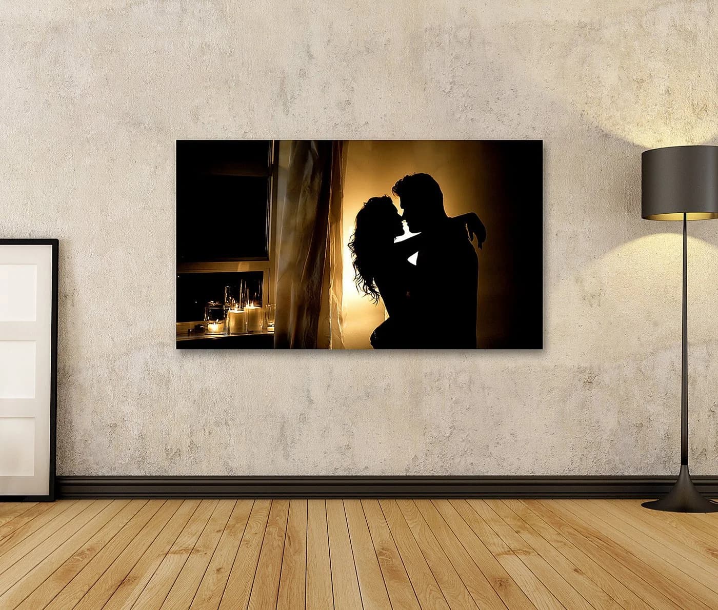 islandburner Leinwandbild Romantische Silhouette Paar Schlafzimmer