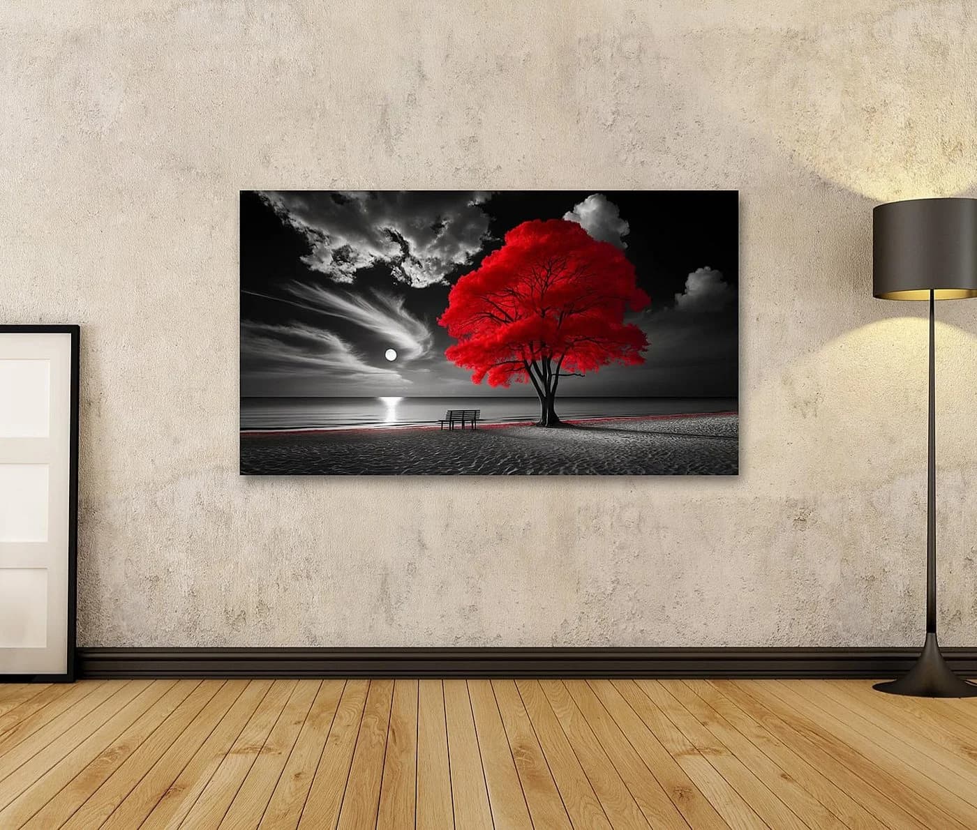 islandburner Wandbild Roter Baum am Strand Nacht Canvas