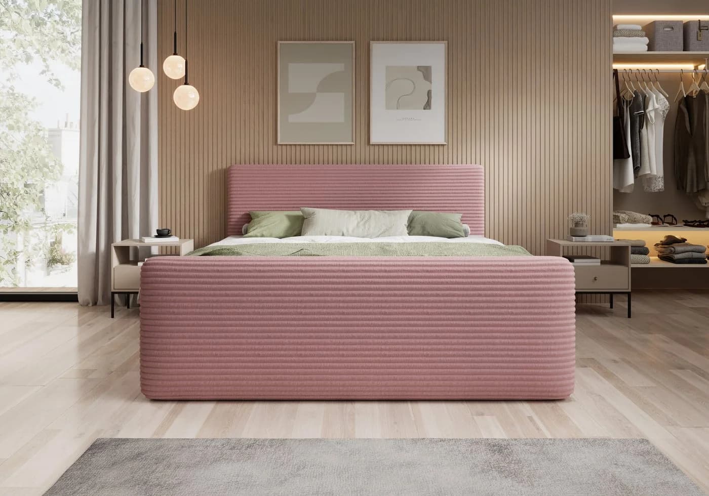 thematys Boxbett Cord mit Bettkasten Rosa