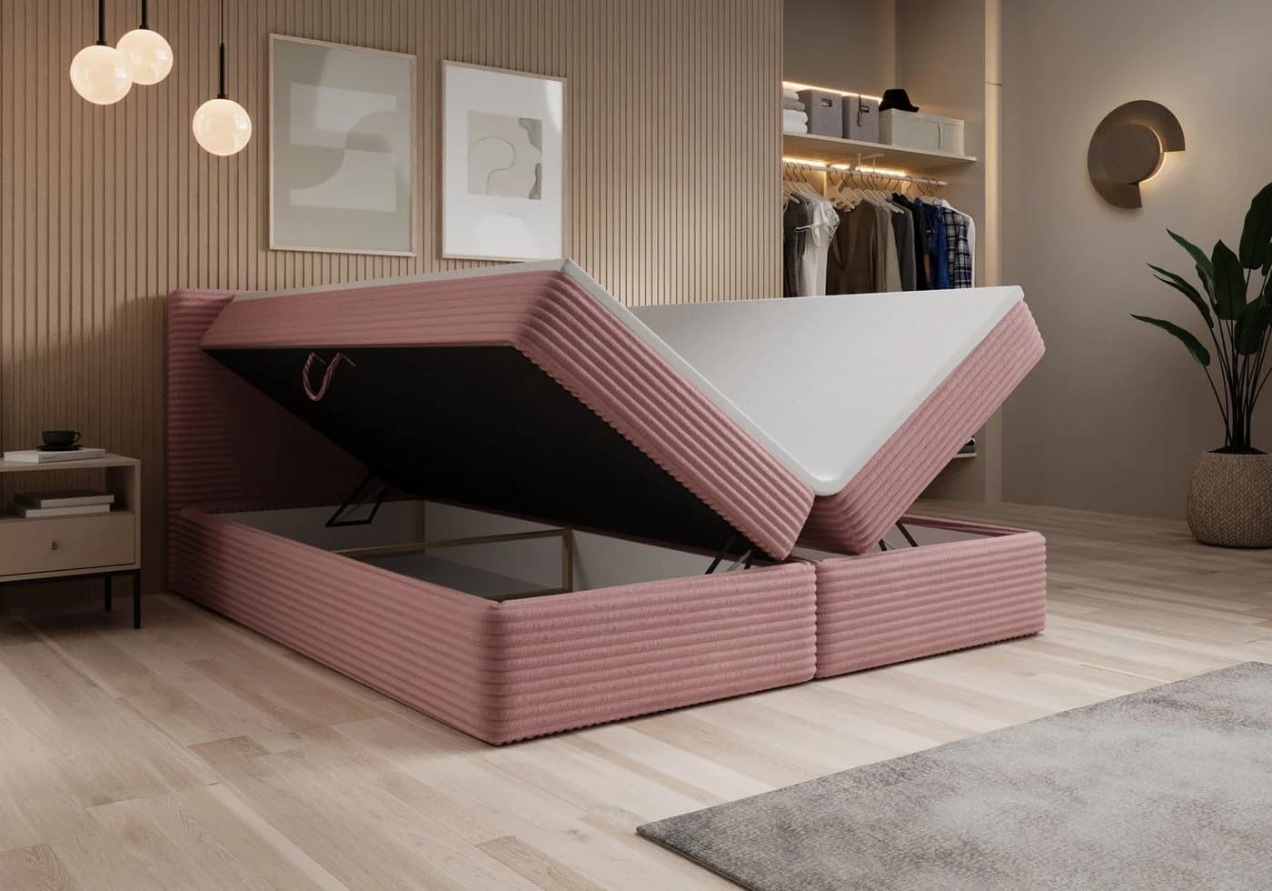 thematys Boxbett Cord mit Bettkasten Rosa - Bild 3