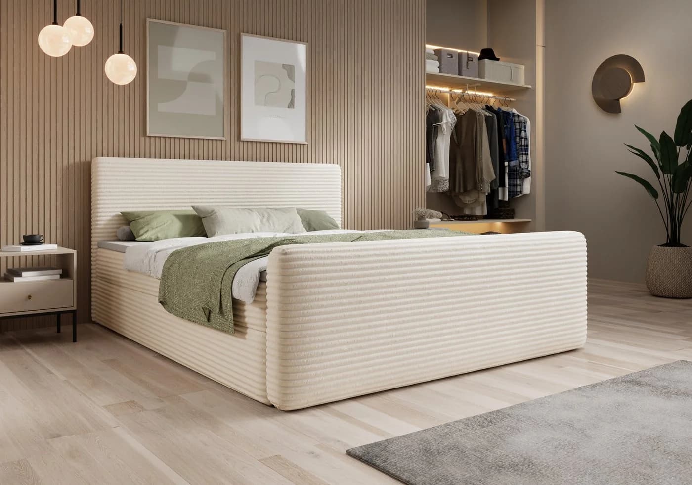 thematys Boxspringbett Cord mit Bettkasten beige - Bild 2