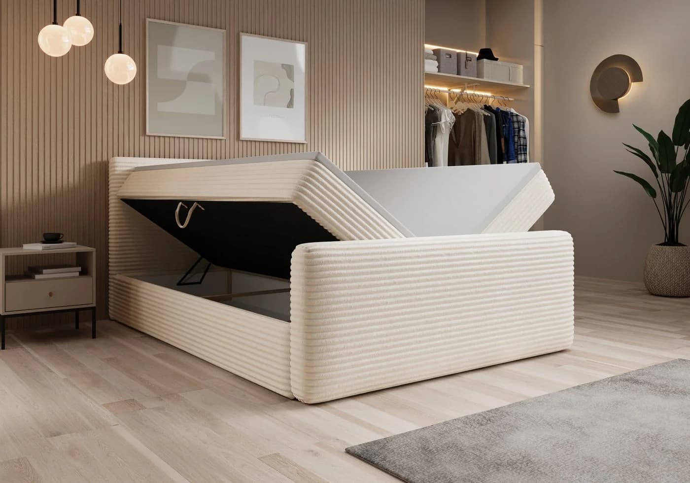 thematys Boxspringbett Cord mit Bettkasten beige - Bild 3