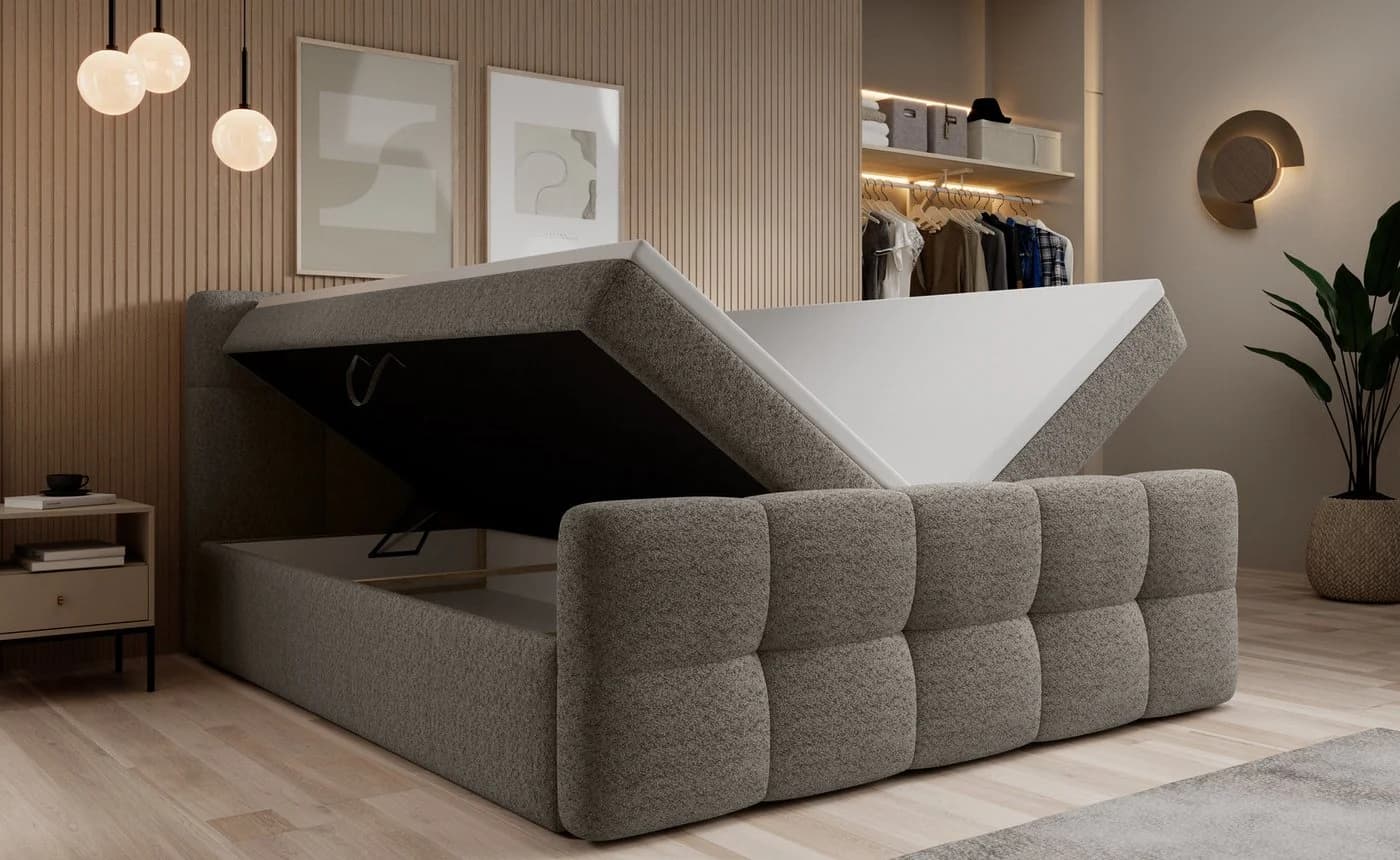 thematys Boxspringbett mit Bettkasten Velours Bouclé Grau - Bild 3