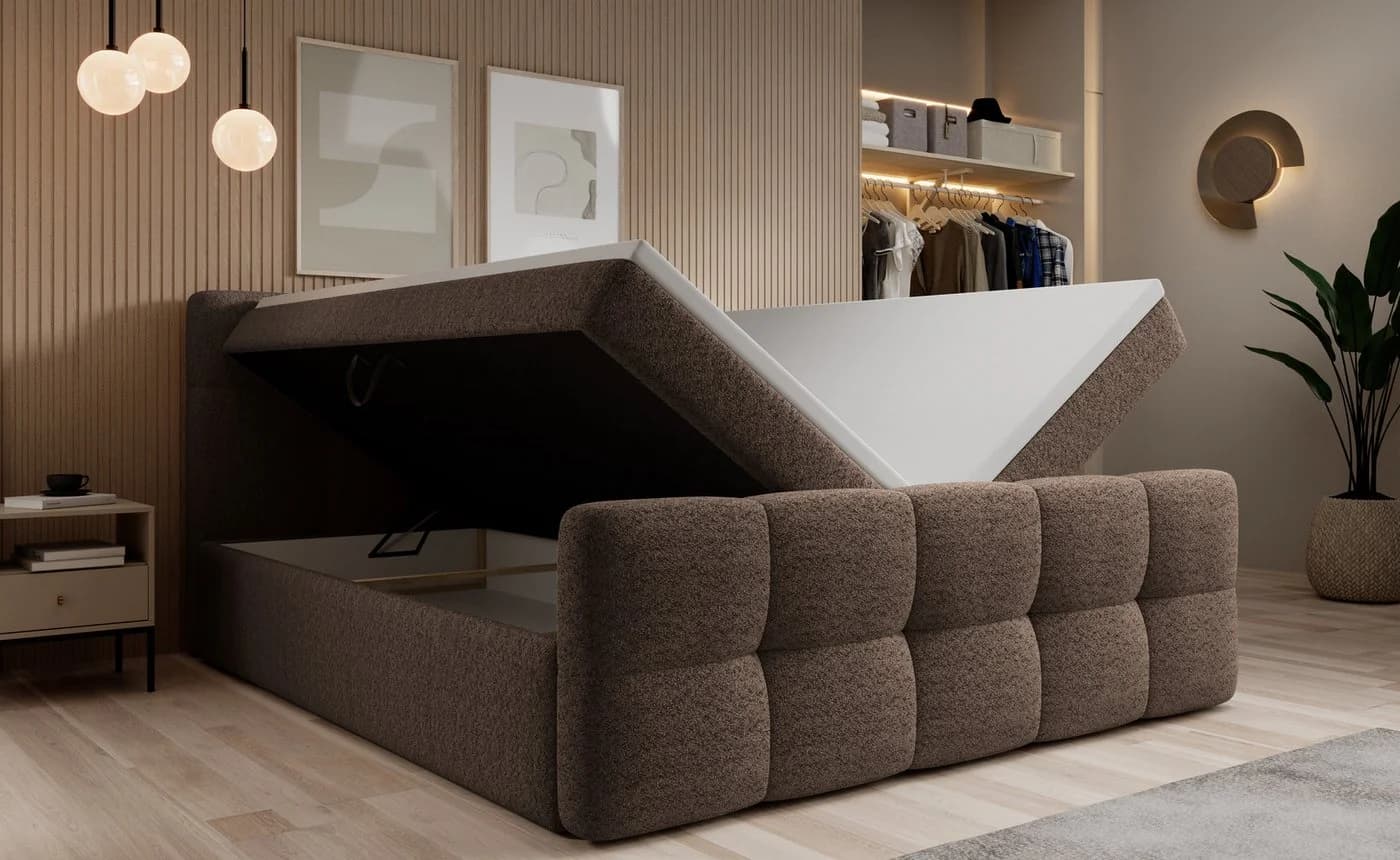 thematys Boxbett mit Bettkasten Velours oder Bouclé Bezug
