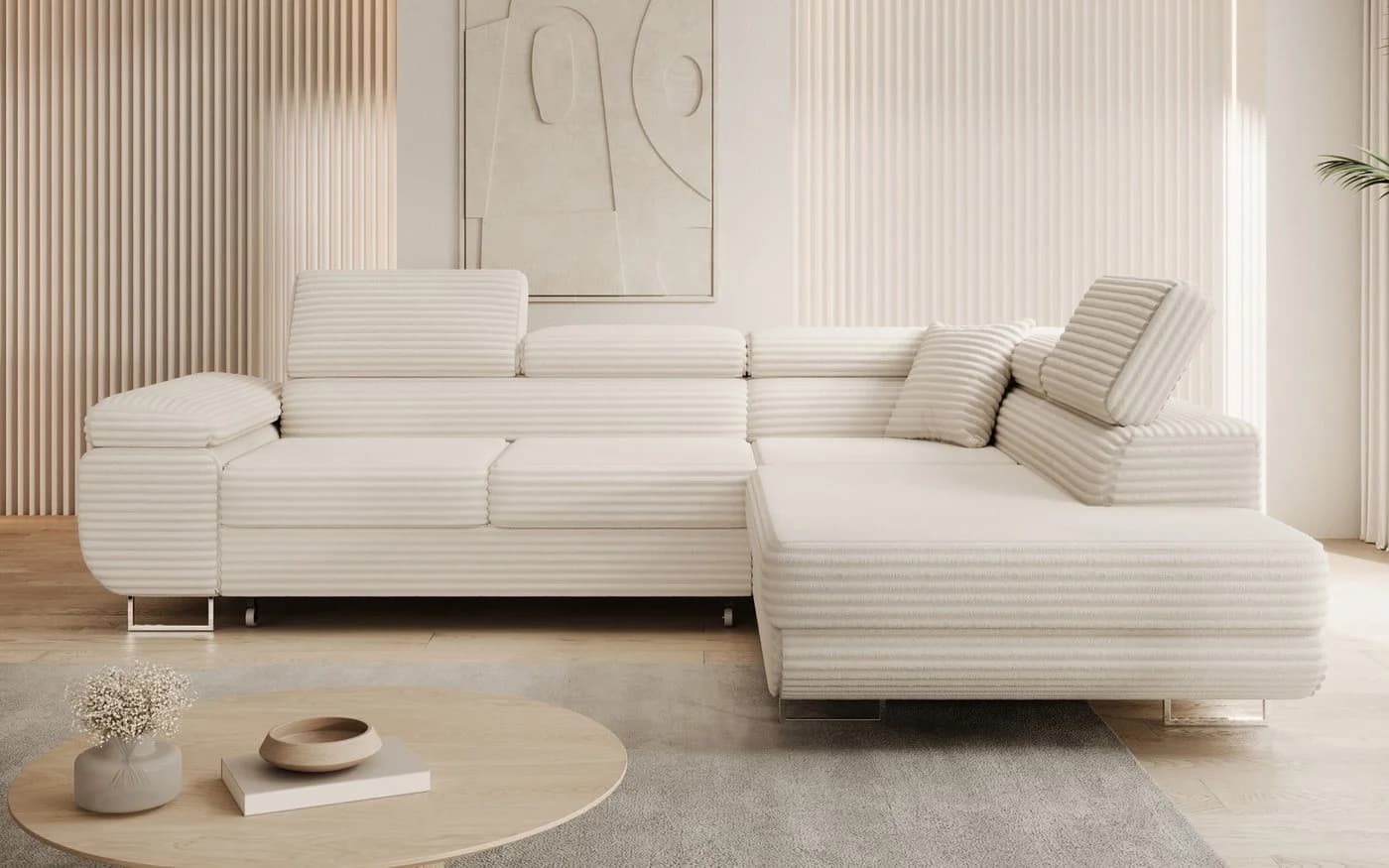 thematys Ecksofa ASTON Cordstoff TILIA Schlaffunktion