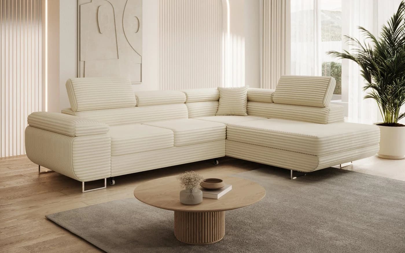 thematys Ecksofa ASTON mit Schlaffunktion & Bettkasten – Cordstoff TILIA - Bild 2