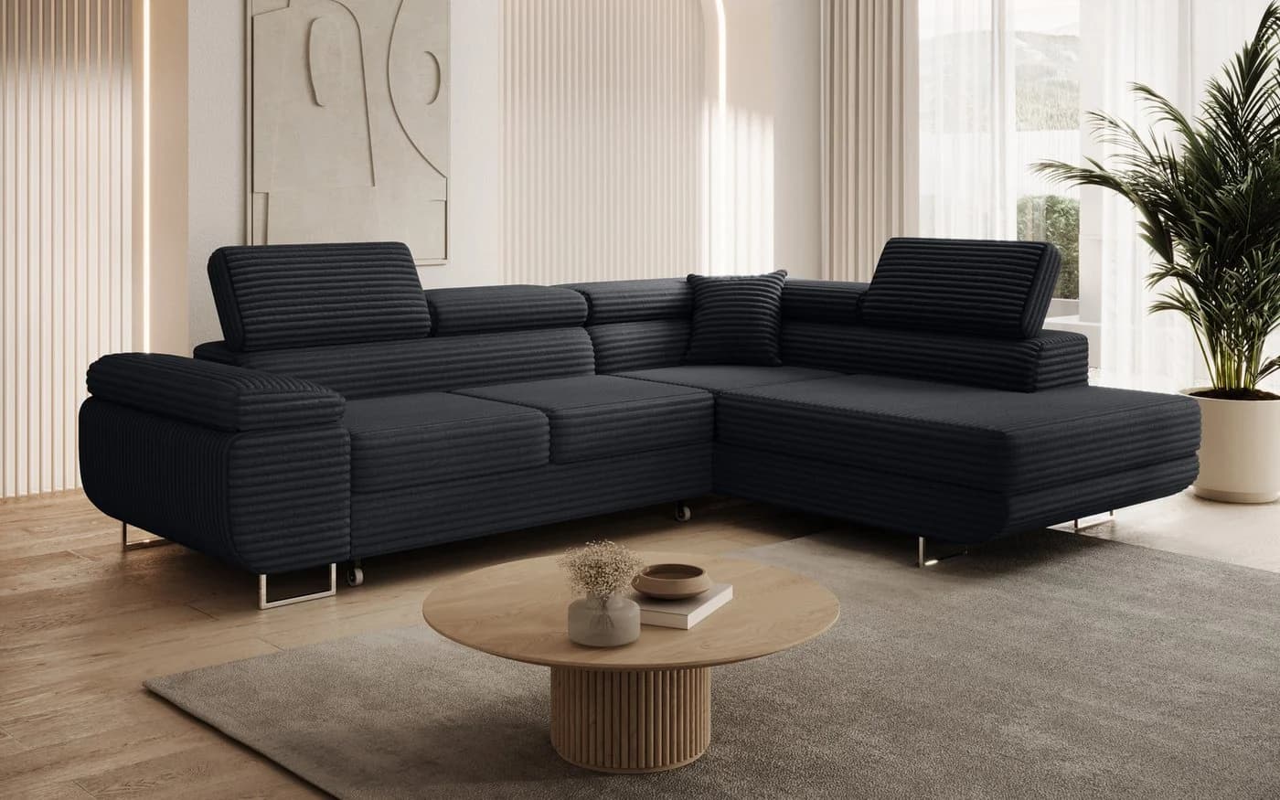thematys Ecksofa ASTON mit Schlaffunktion & Bettkasten – Cordstoff TILIA - Bild 2