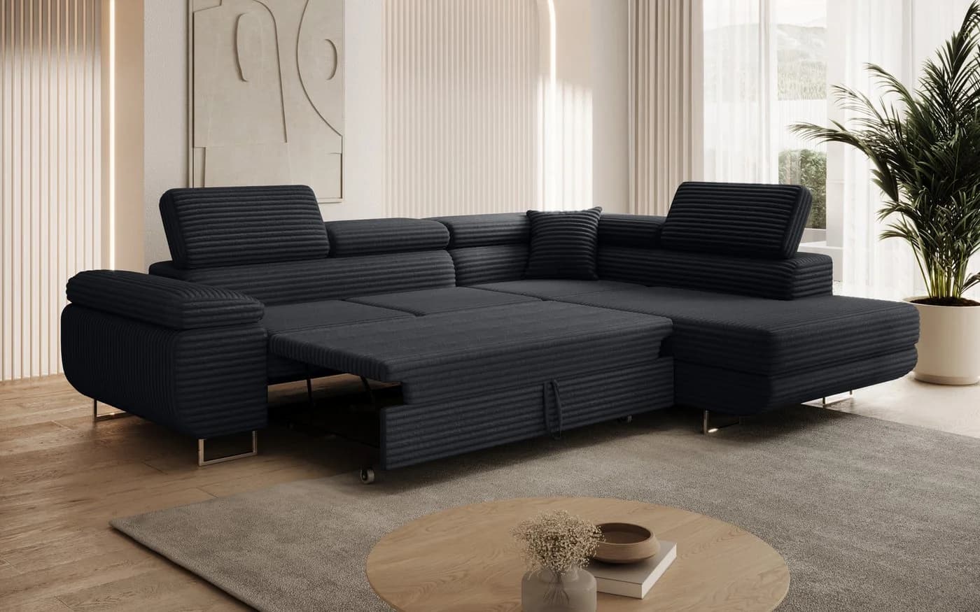 thematys Ecksofa ASTON mit Schlaffunktion & Bettkasten – Cordstoff TILIA - Bild 3