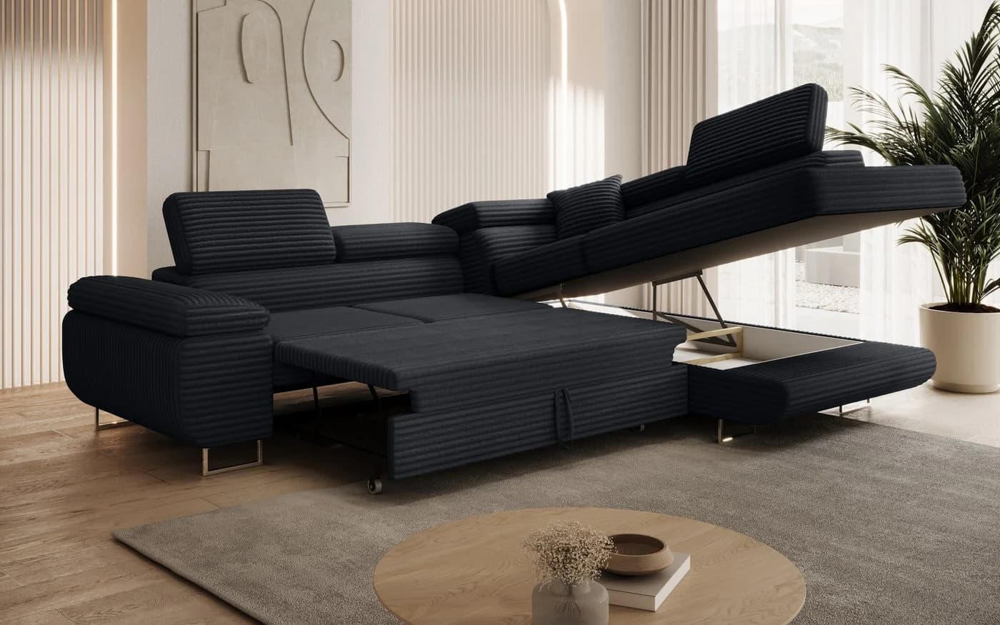 thematys Ecksofa ASTON mit Schlaffunktion & Bettkasten – Cordstoff TILIA - Bild 4