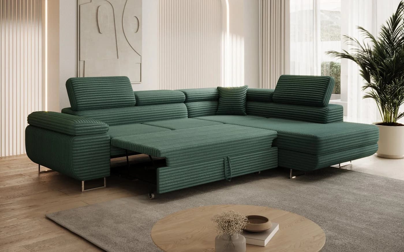 thematys Ecksofa ASTON mit Schlaffunktion & Bettkasten – Cordstoff TILIA - Bild 3