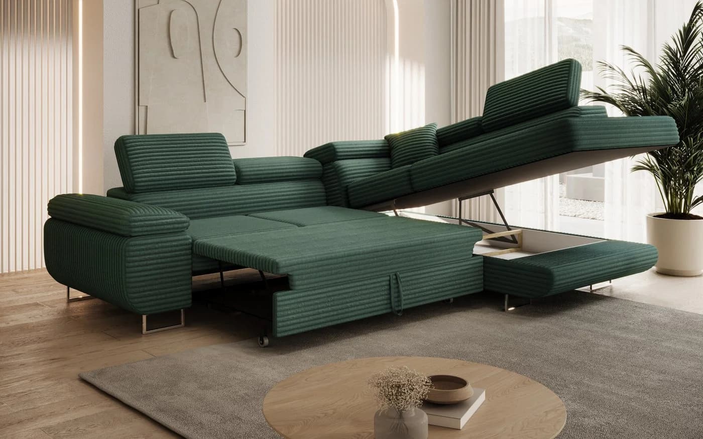 thematys Ecksofa ASTON mit Schlaffunktion & Bettkasten – Cordstoff TILIA - Bild 4