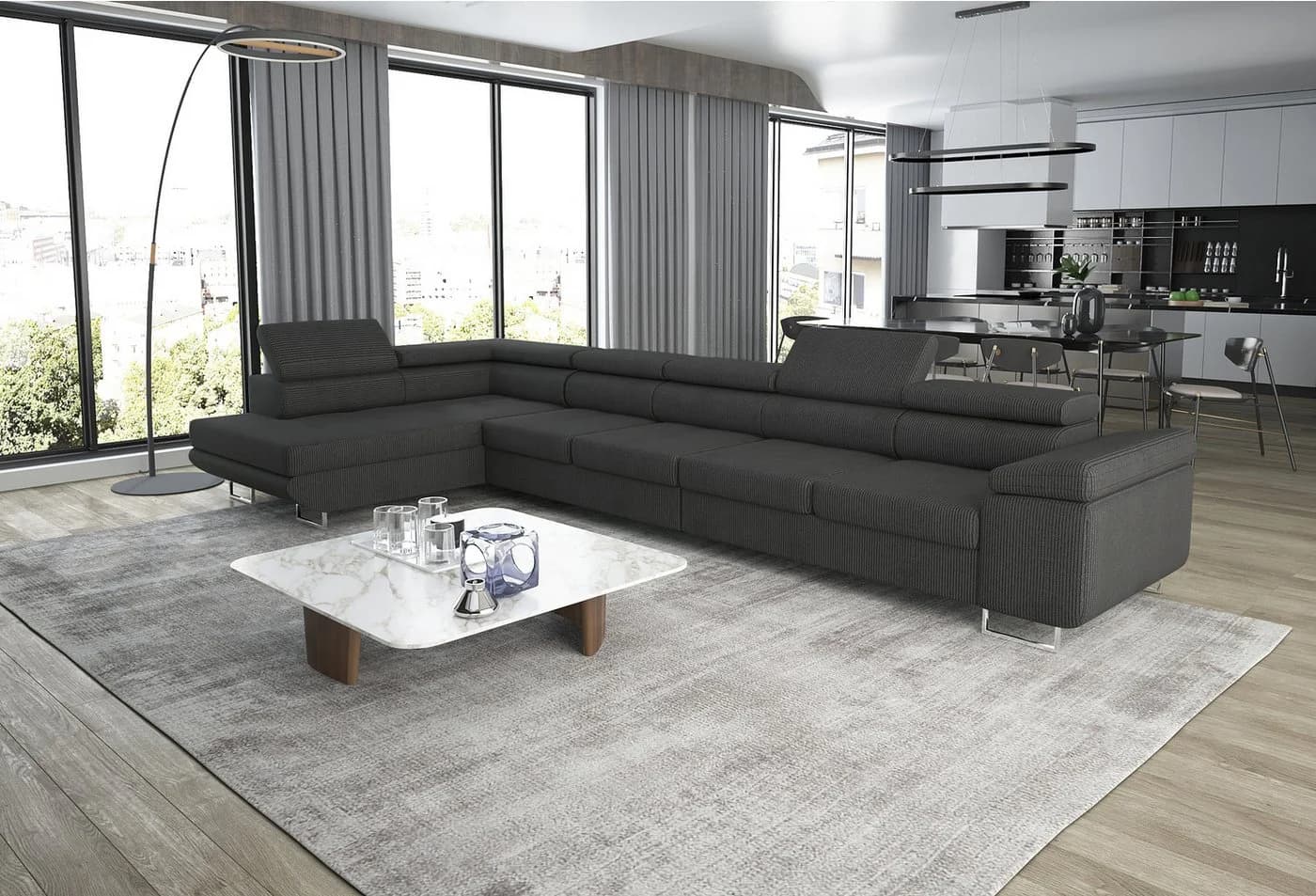 thematys Ecksofa ASTON MAXI mit Schlaffunktion & Bettkasten grau - Bild 2