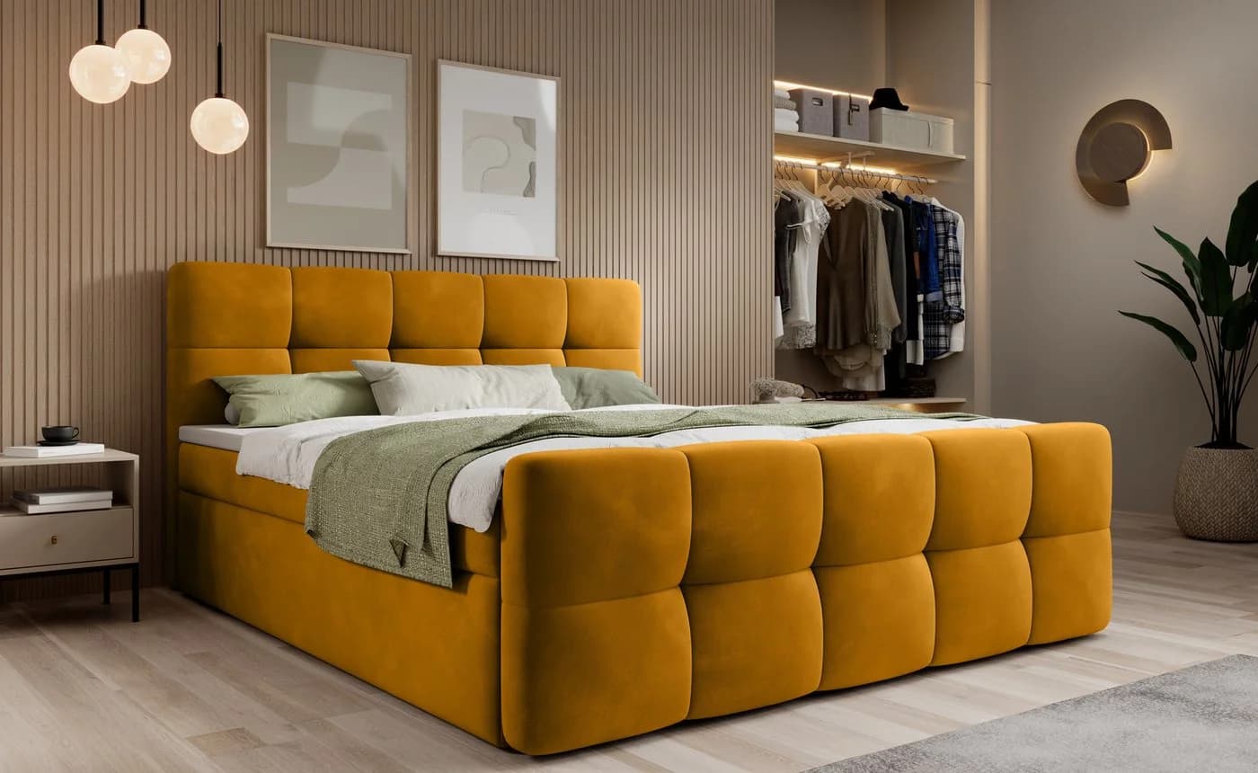 thematys Boxspringbett mit Bettkasten Velours Bouclé H3 Topper - Bild 2